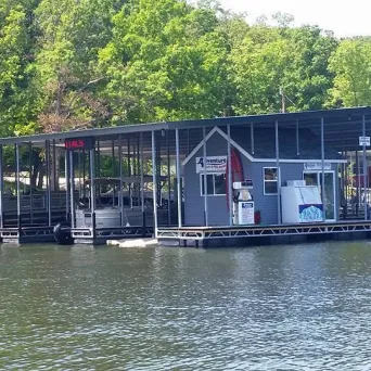 a boat traveling down a river