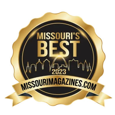 Gold seal reading 'Missouri's Best 2023' with city skyline and 'missourimagazines.com' ribbon.