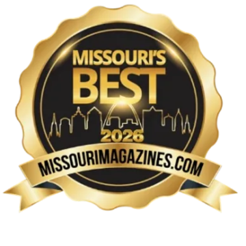 Gold ribbon award badge reading 'Missouri's Best 2026' with skyline and URL.